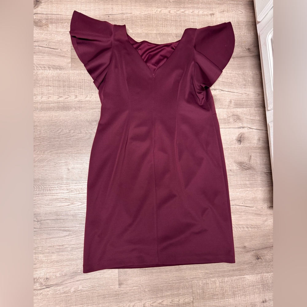 Jessica Howard Boat Neck Ruched Sheath Burgundy Dress